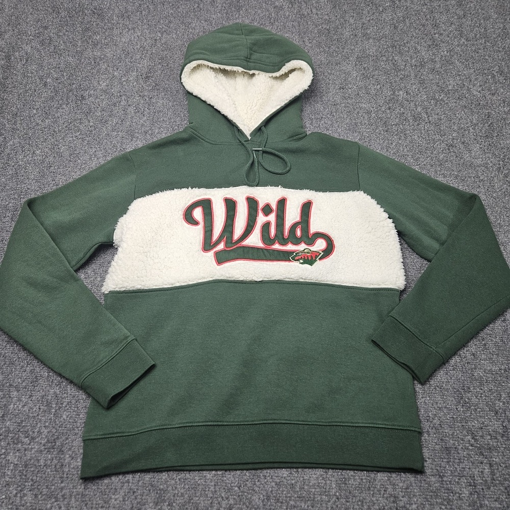 Minnesota Wild Hoodie Medium Green Sherpa Panel Script Logo Outdoors NHL Hockey